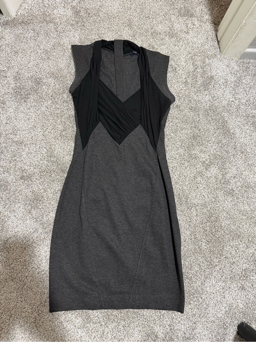 French Connection Charcoal Gray and Black Sleeveless Midi Dress